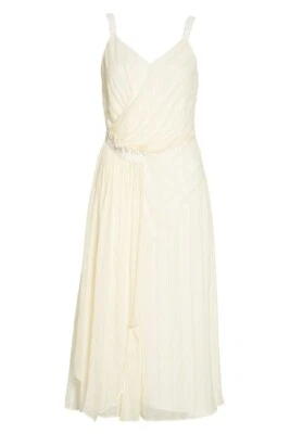 JASON WU GREY Beige Yellow Stripe Surplice V-Neck Ruffle Silk Dress 0 = XS 🤍 - Image 1 of 4