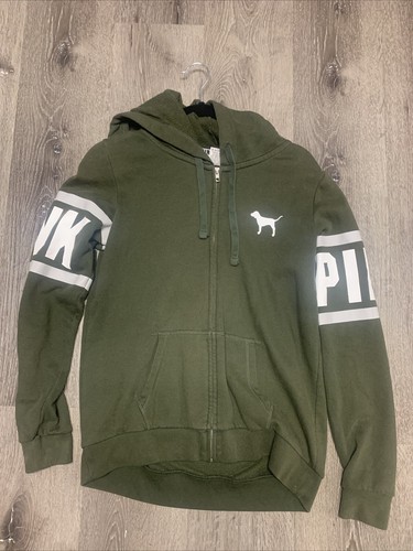 UNDERCOVER Felpa con cappuccio e zip intera Victoria Secret ROSA verde militare TAGLIA SMALL