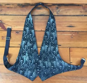 Lord West Black Metallic Silver Paisley Formal Tuxedo Vest Adjustable 38-44 M - Picture 1 of 6