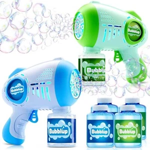 JOYIN 2 Packs Bubble Guns with 4 Bottles Solution, 8 Holes Light Up Automatic - Picture 1 of 6
