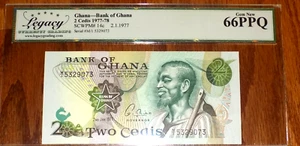 Ghana 2 Cedis 2-1-1977 P14c Gem New Uncirculated LEGACY Graded 66PPQ AFRICA NOTE - Picture 1 of 4
