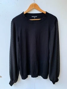 Adrianna Papell Womens Size L Black Lace Sleeve NWT Knit Jumper Sweater Top - Picture 1 of 14