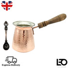 Coffee Pot Turkish Hand Made Hammered Copper Wooden Handle Arabic + 1Free Spoon
