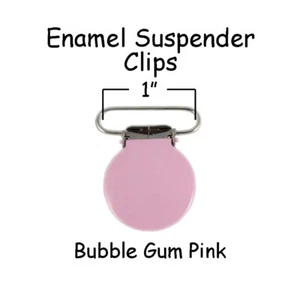 Suspender Pacifier Holder Clips Round Enamel 1" Bubble Gum Pink - FREE SHIPPING - Picture 1 of 4