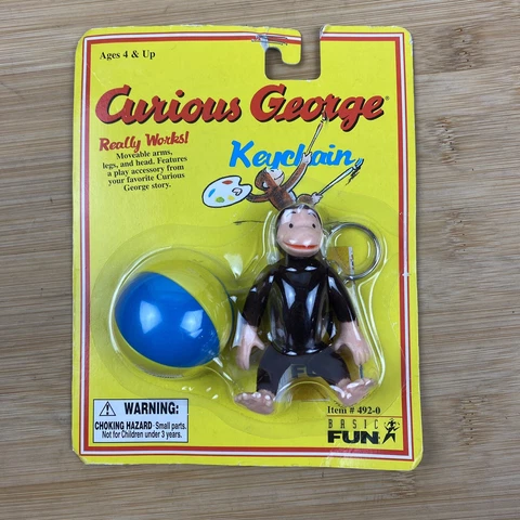 Curious George Keychain Basic Fun NEW in Package 1998 Comes with Ball Vintage Cover