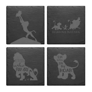 Lion King Simba Hakuna Mufasa Slate Mat Engraved Set Of 4 Coasters - Picture 1 of 18