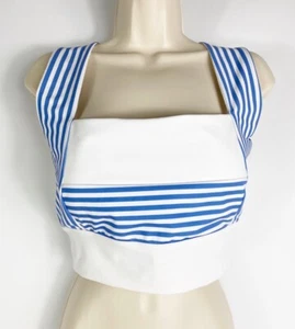 Top de natación de bikini con cuello cuadrado y correa ancha a rayas azul y blanco Enavant para mujer talla L - Imagen 1 de 7