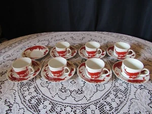Neiman Marcus Pavo Real Rojo Pekín 7 tazas y 8 platillos - Imagen 1 de 12
