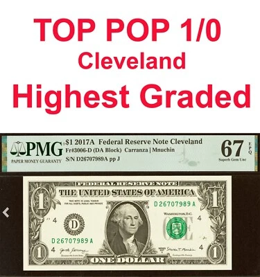 2017A $1 Federal Reserve Note PMG 67EPQ top pop 1/0 highest graded Fr 3006-D - Image 1 of 4