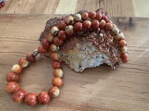 Vintage Carved Red Peach Sponge Apple Coral Beads 18” Long 56g - Picture 1 of 6