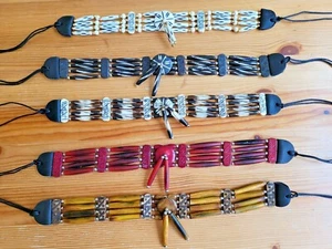 Buffalo Bone 4 Line Choker Leather Tribal Native American Necklace Hat Band New - Picture 1 of 15