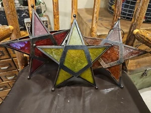 Lot Of 3 HANGING Art Deco Metal Glass Tealight Holder Glass LAMP Vintage - Picture 1 of 12