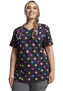 Dot's Poppin Dickies Scrubs Dynamix V Neck Top DK731 DTPN - Picture 1 of 7