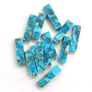 Long Rectangle Both Side Flat Back Blue Copper Turquoise 7x14mm-12x24mm Gemstone - Imagen 1 de 6