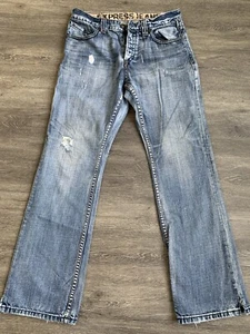Express Jeans Mens 34x34 4 Button Fly Bootcut Runs SMALL distressed Vintage - Picture 1 of 9