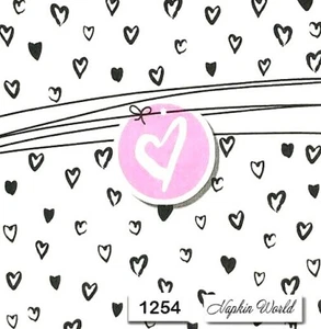 (1254) ZWEI individuelle Papier LUNCHEON Decoupage Servietten VALENTIN HERZEN SCHWARZ ROSA - Bild 1 von 3