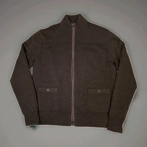 Beretta Sweater Mens Large Brown Wool Blend Mock Neck Knit Full Zip Cardigan - Picture 1 of 12