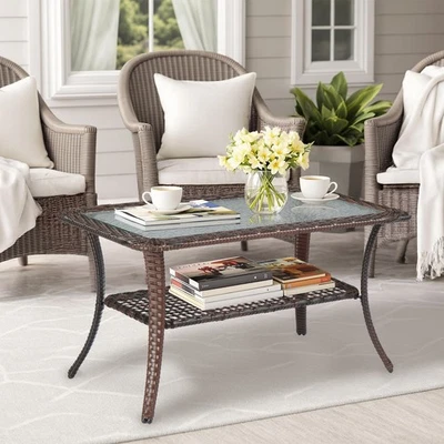 Wicker Side Table, Rattan End Patio Coffee Bistro Table for Porch Garden Balcony - Image 1 of 4