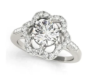 Anello di fidanzamento disegno floreale in oro bianco massiccio 10 carati con moissaniti 0,89 ct FN - Foto 1 di 2