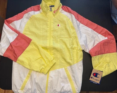 🌈 Chaqueta cortavientos Champion Color-Block - Amarillo/Blanco/Rosa - Estilo Retro XS Foto 1 de 3