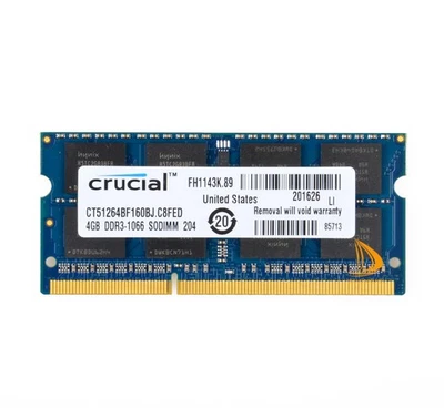 Crucial 4GB 2RX8 PC3-8500S DDR3 1066Mhz SODIMM Laptop Memory RAM 204Pin” - Image 1 of 4