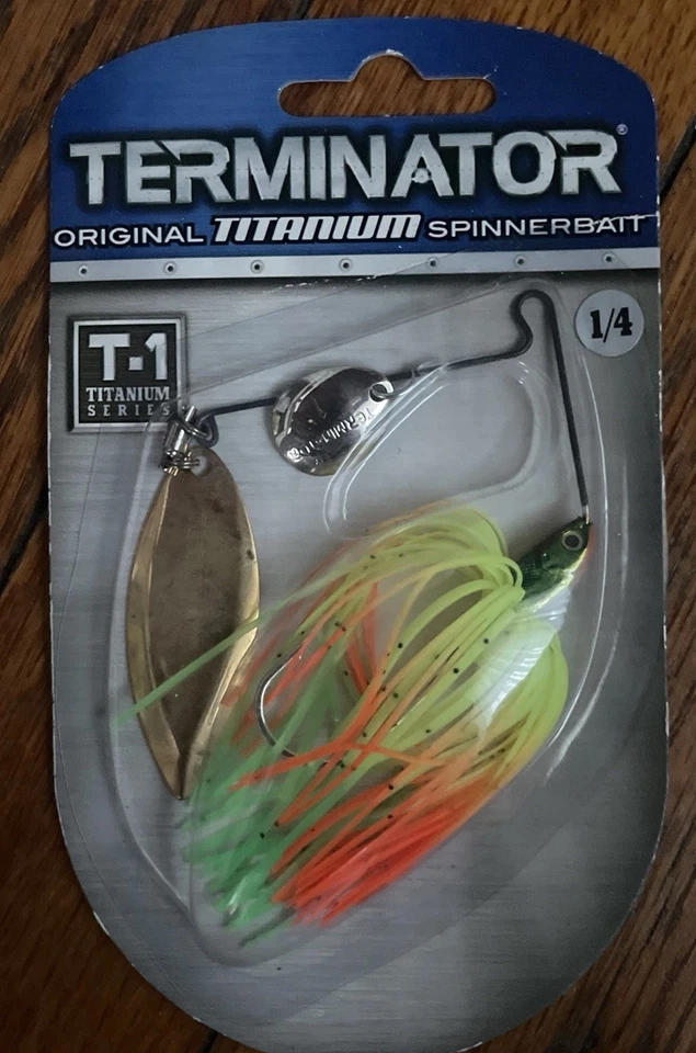 DISCONTINUED TERMINATOR T-1 TITANIUM 1/4 OZ SPINNERBAIT Hot Tip Chartreuse New - Image 1 of 4