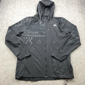 Adidas Jacke Herren XL schwarz Kapuze leicht Grafik Running Windbreaker - Bild 1 von 8