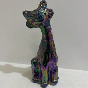 Vintage Fenton Whimsical Alley Cat Winking Iridescent Electric Black Amethyst - Foto 1 di 24