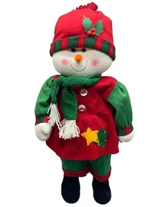 muñeco de nieve de pie decoración navideña peluche porche saludador 25" niña acebo LEER - Imagen 1 de 11
