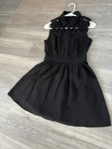 Black Summer Dress Size Small 1/4 Button Summer Picnic Beach Wedding Forever 21 - Picture 1 of 9