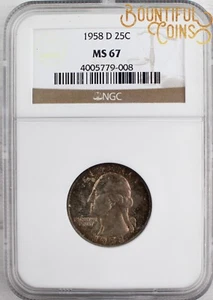 1958 D NGC MS 67 Washington Quarter Twenty Five 25C Cents Toned Mint State (L77) - Picture 1 of 4