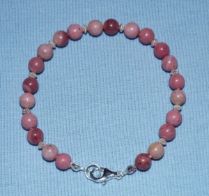 NEU Rosa Rose Rhodochrosit Edelstein & Sterlingsilber Armband 7,5" - Bild 1 von 12