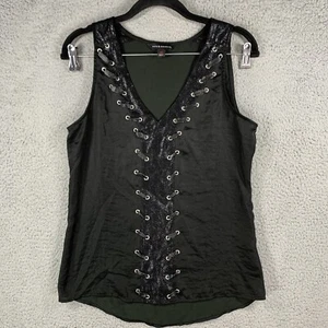 Rock & Republic Tank Top Women’s XS Lace Up V Neck Black Satin Feel - Picture 1 of 8