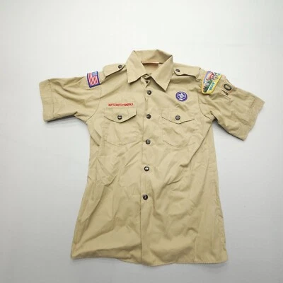 Boy Scouts Of America Niños Jóvenes Uniforme Grande Camisa Bronceada Hecha en EE. UU. Parche Montana Foto 1 de 4
