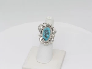 Navajo Handmade Sterling Silver & Kingman Turquoise Adjustable Ring - Picture 1 of 7
