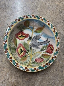 Mayolica Santa Rosa Guanajuato Mexico Pottery Bird Bowl 10” Hanging Bowl - Picture 1 of 15