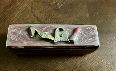 Lipstick Case~Spring Street~Enamel & Trinkets W Velvet Lining &Mirror~Great Cond - Image 1 of 4