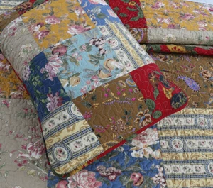 VINTAGE FARMHOUSE King QUILT SET : COZY PATCHWORK FLORAL 100% COTTON CHIC SHABBY - Picture 1 of 6
