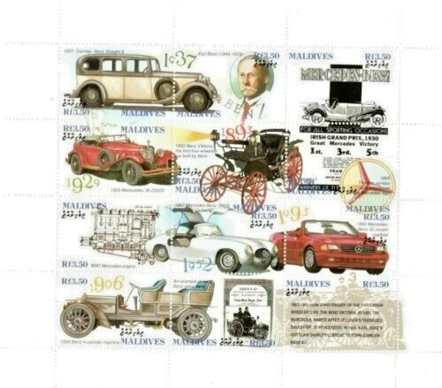 MALDIVAS 1993 #1916 Hoja de 12 sellos MNH VINTAGE CLASSICS -BENZ AUTO Foto 1 de 1