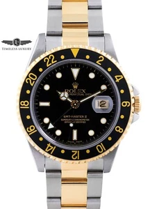 1993 Rolex GMT-Master II 16713 Steel & 18k Gold 40mm Black Dial Box&Service Card - Picture 1 of 6