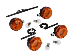 Set: 4 Blinker rund komplett, + 6V Lampen und Blinkerträger schwarz - für Simson - Picture 1 of 8