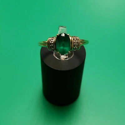 Anillo 10k Esmeralda y Diamante Talla 7 Estampado Foto 1 de 4