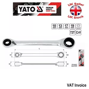 Yato Professional Double Ratchet Wrench Spanner 4 in 1 10x13x17x19 mm YT-4945 - Picture 1 of 3