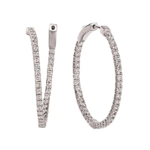 2.00 Carat Natural Diamond Hoop Flexible Earrings G SI 14K White Gold - Picture 1 of 1