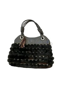 HOGAN BY TOD'S ITALY BROWN LEATHER SUEDE FUR GROMMET SHOULDER TOTE BAG HANDBAG - Picture 1 of 20