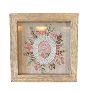 Handcrafted Wooden Jewelry Box With Beaded Floral Embroidery & Glass Top Display - Picture 1 of 6
