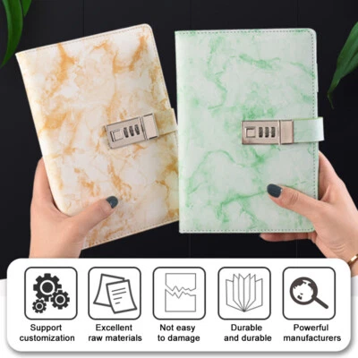Marbled PU Leather Journal Wired Diary Lockable NoteBook Kids Gift - Image 1 of 4