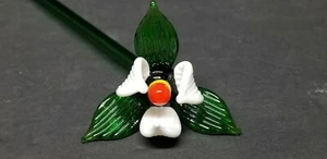 ART GLASS WHITE RED YELLOW CENTER LONG STEM GLASS FLOWER 9 1/4" - Picture 1 of 5