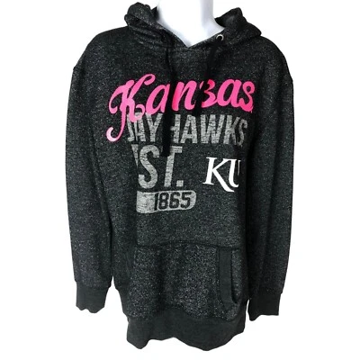 Kansas Jayhawks Mujer Sudadera con Capucha Talla L Gris Oscuro Rosa Kansas KU Bolsillo Canguro Foto 1 de 4