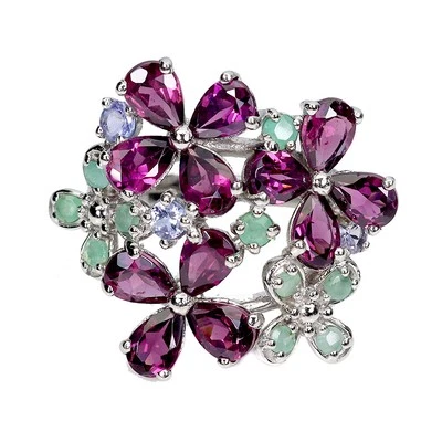 925 Sterlingsilber Ring Birne Rhodolith Smaragd Natural Edelstein Schmuck Größe - Bild 1 von 4